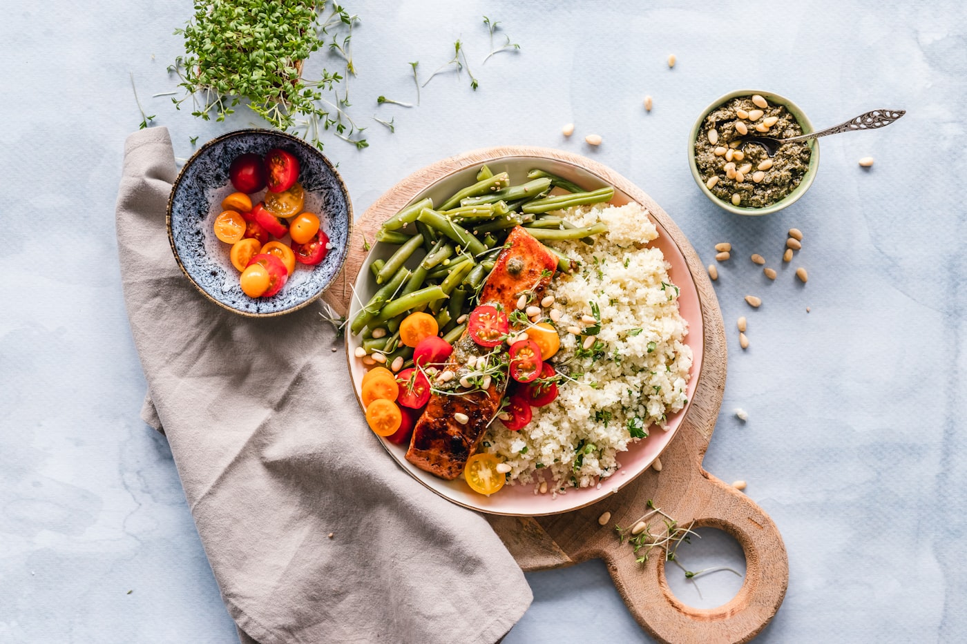 A colorful skillet dinner served at the table